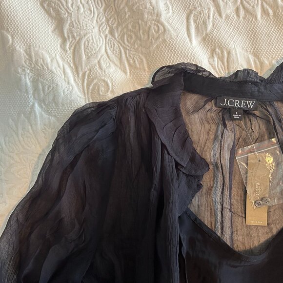 J. Crew Black Ruffle button-up shirt in crinkle chiffon - Size 0 - NWT - Picture 13 of 13